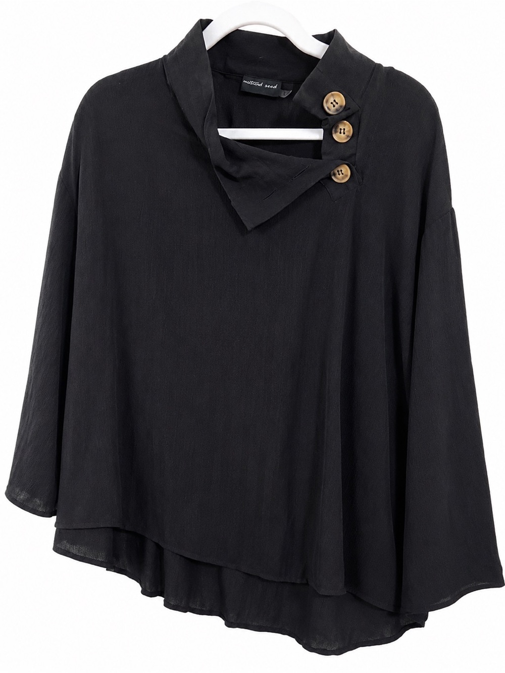 Mustard Seed Black Button Neck Asymmetrical Tunic Blouse Size Small